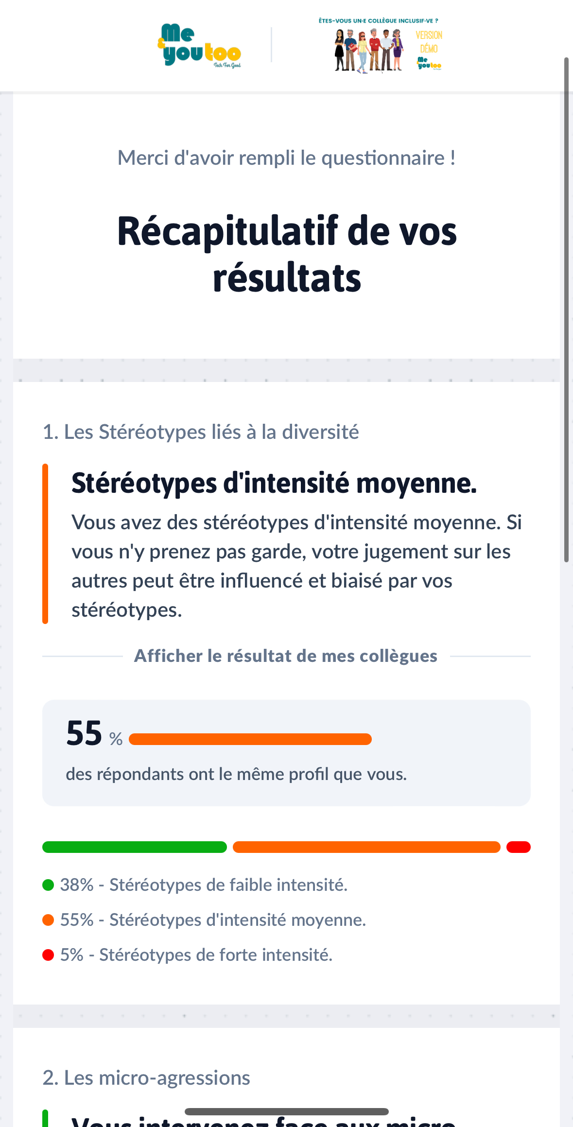 Récapitulatif des résultats d’un répondant sur mobile
